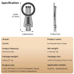 Planet Gates Magnetic Tripod Magnetic Bracket For iPhone 16 15 14 13 Pro/Pro Max,Phone Universal Aluminum Alloy Magnetic Magsafe Tripod Accessories