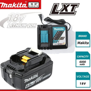 Planet Gates Makita 6Ahx1 ChargX1 100% Original Makita Rechargeable Power Tool Battery, Replaceable LED Lithium-ion, 6.0 Ah 18V LXT BL1860B BL1860BL1850 BL1830