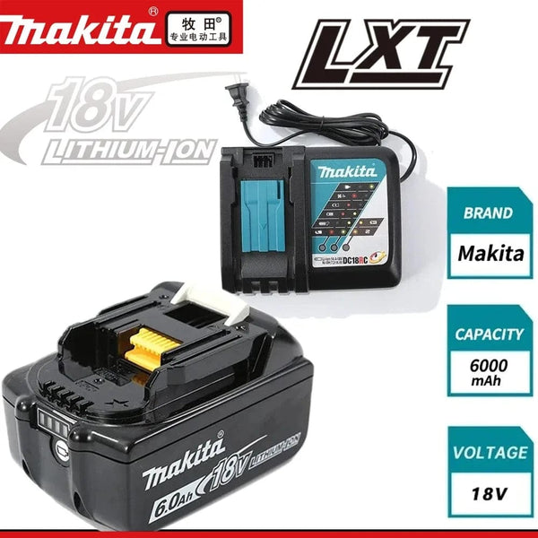 Planet Gates Makita 6Ahx1 ChargX1 100% Original Makita Rechargeable Power Tool Battery, Replaceable LED Lithium-ion, 6.0 Ah 18V LXT BL1860B BL1860BL1850 BL1830