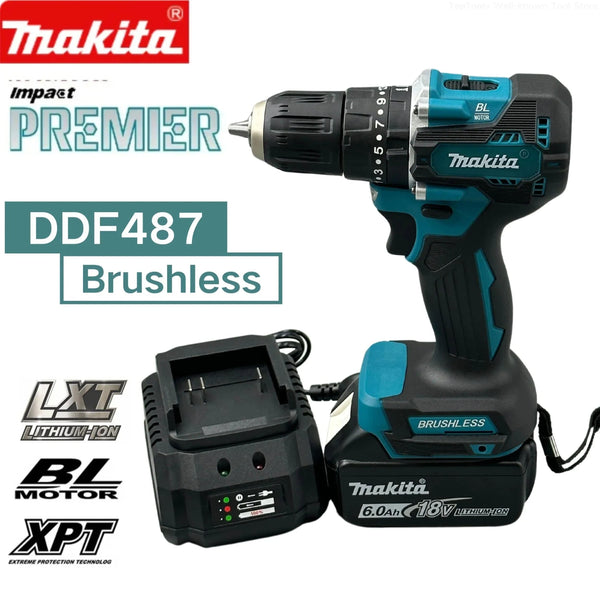 Planet Gates Makita DDF487 18V Screwdriver Cordless Percussion Drill Electric Variable Speed Brushless Motor Impact Power Tools Power Drill