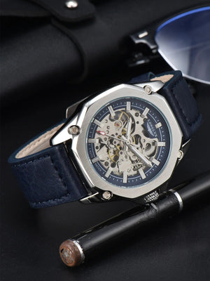 Planet Gates Man watch automatic movement cool wholesale automatic watch luxury skeleton waterproof leather LONGLUX mechanical wrist watches