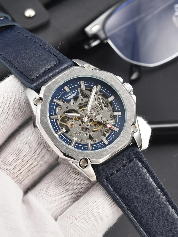 Planet Gates Man watch automatic movement cool wholesale automatic watch luxury skeleton waterproof leather LONGLUX mechanical wrist watches
