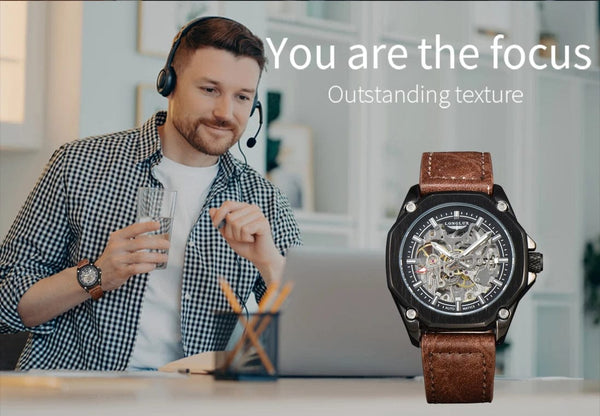 Planet Gates Man watch automatic movement cool wholesale automatic watch luxury skeleton waterproof leather LONGLUX mechanical wrist watches