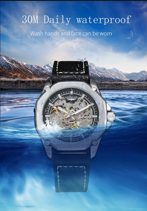 Planet Gates Man watch automatic movement cool wholesale automatic watch luxury skeleton waterproof leather LONGLUX mechanical wrist watches