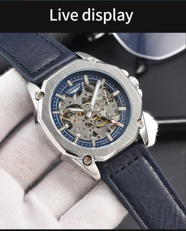 Planet Gates Man watch automatic movement cool wholesale automatic watch luxury skeleton waterproof leather LONGLUX mechanical wrist watches