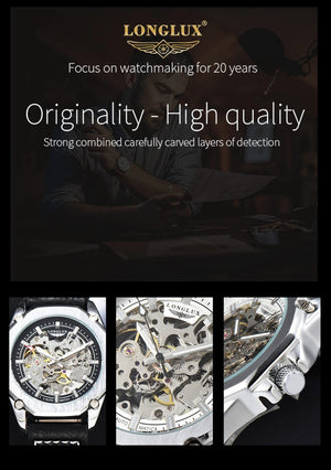 Planet Gates Man watch automatic movement cool wholesale automatic watch luxury skeleton waterproof leather LONGLUX mechanical wrist watches