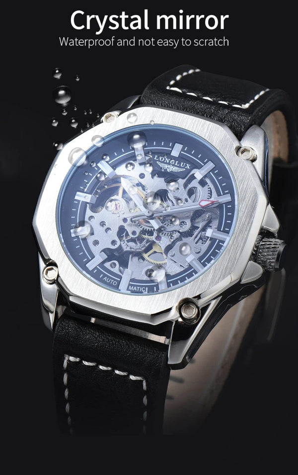 Planet Gates Man watch automatic movement cool wholesale automatic watch luxury skeleton waterproof leather LONGLUX mechanical wrist watches