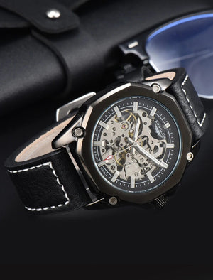Planet Gates Man watch automatic movement cool wholesale automatic watch luxury skeleton waterproof leather LONGLUX mechanical wrist watches