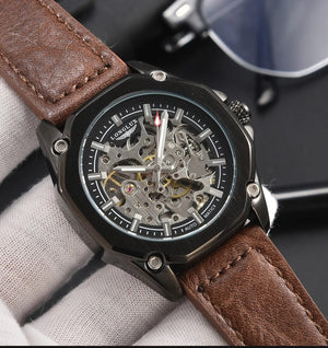 Planet Gates Man watch automatic movement cool wholesale automatic watch luxury skeleton waterproof leather LONGLUX mechanical wrist watches