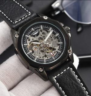 Planet Gates Man watch automatic movement cool wholesale automatic watch luxury skeleton waterproof leather LONGLUX mechanical wrist watches