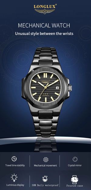 Planet Gates Man watch automatic movement cool wholesale lestainless steel date automatic watch luxury LONGLUX mechanical wrist watches