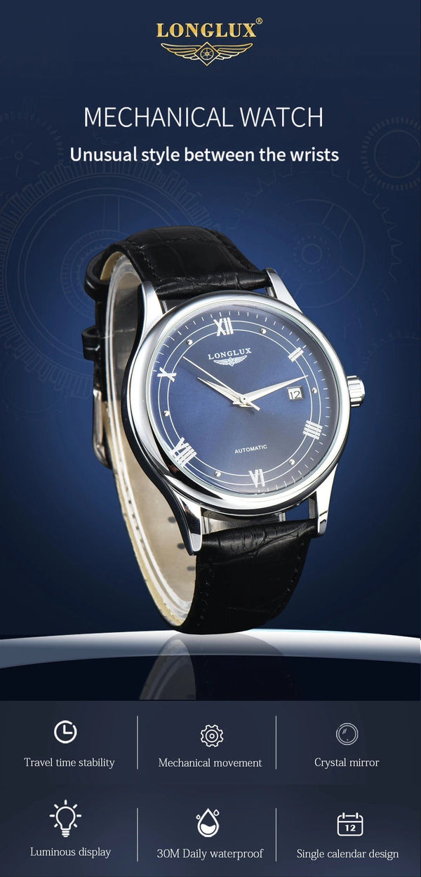 Planet Gates Man watch automatic movement roman style wholesale automatic watch  leather waterproof date LONGLUX mechanical wrist watches