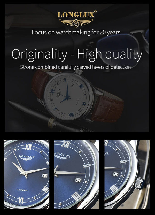 Planet Gates Man watch automatic movement roman style wholesale automatic watch  leather waterproof date LONGLUX mechanical wrist watches