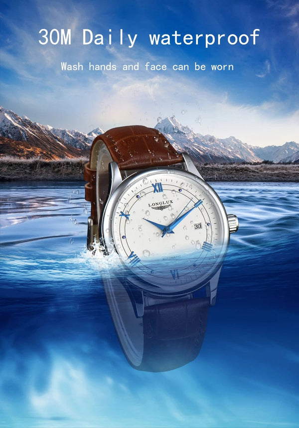Planet Gates Man watch automatic movement roman style wholesale automatic watch  leather waterproof date LONGLUX mechanical wrist watches