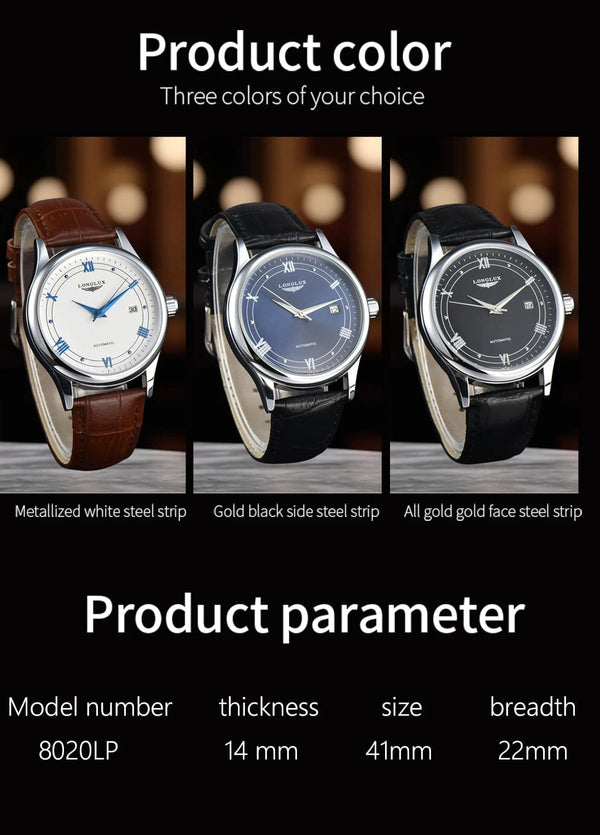 Planet Gates Man watch automatic movement roman style wholesale automatic watch  leather waterproof date LONGLUX mechanical wrist watches