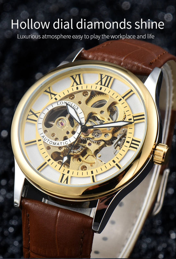 Planet Gates Man watch automatic movement rome skeleton wholesale automatic watch leathers waterproof LONGLUX mechanical wrist watches