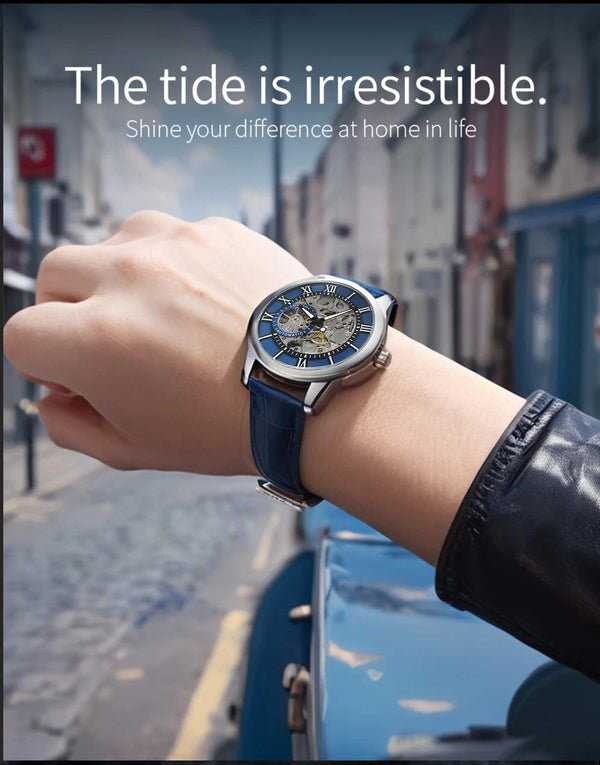 Planet Gates Man watch automatic movement rome skeleton wholesale automatic watch leathers waterproof LONGLUX mechanical wrist watches