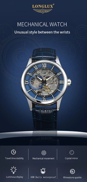 Planet Gates Man watch automatic movement rome skeleton wholesale automatic watch leathers waterproof LONGLUX mechanical wrist watches