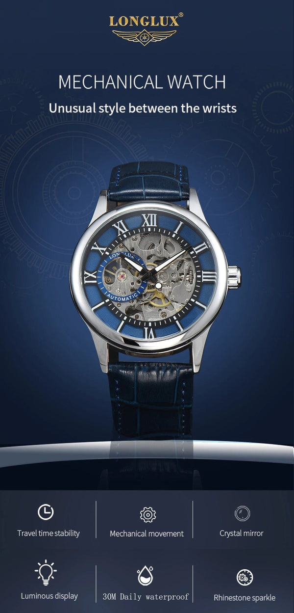 Planet Gates Man watch automatic movement rome skeleton wholesale automatic watch leathers waterproof LONGLUX mechanical wrist watches