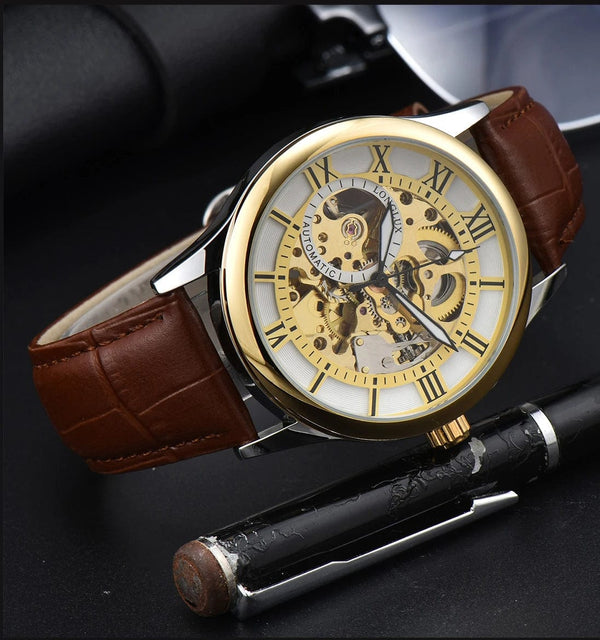 Planet Gates Man watch automatic movement rome skeleton wholesale automatic watch leathers waterproof LONGLUX mechanical wrist watches