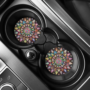 Planet Gates Mandala 2pcs Retro Mandala Flower Absorbent Car Cup Holder Coaster Mats - Car Interior Accessories For Women, Water Cup Coasters For Car Vehicles & Home Desk