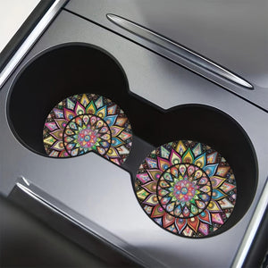 Planet Gates Mandala 2pcs Retro Mandala Flower Absorbent Car Cup Holder Coaster Mats - Car Interior Accessories For Women, Water Cup Coasters For Car Vehicles & Home Desk