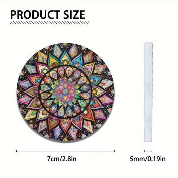 Planet Gates Mandala 2pcs Retro Mandala Flower Absorbent Car Cup Holder Coaster Mats - Car Interior Accessories For Women, Water Cup Coasters For Car Vehicles & Home Desk