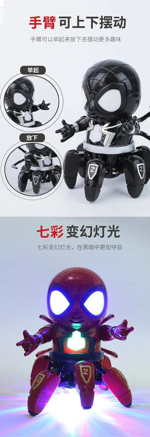 Planet Gates Marvel Spider-man Dancing Robot Musical Light Electric Doll Toy Spiderman Action Figures Baby Children Funny Birthday Gifts