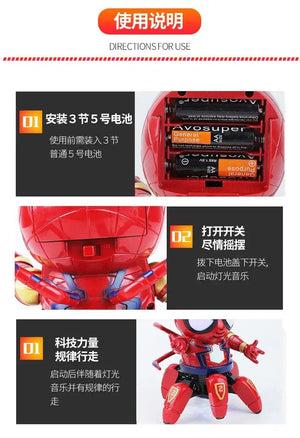 Planet Gates Marvel Spider-man Dancing Robot Musical Light Electric Doll Toy Spiderman Action Figures Baby Children Funny Birthday Gifts
