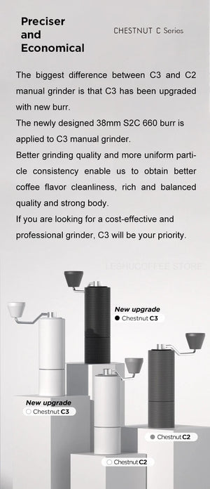 Planet Gates Matte Black C3 TIMEMORE Chestnut C3 Manual Coffee Grinder S2C Burr Inside High Quality Portable Hand Grinder With Double Bearing Positioning