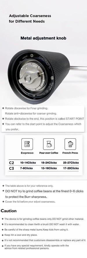 Planet Gates Matte Black C3 TIMEMORE Chestnut C3 Manual Coffee Grinder S2C Burr Inside High Quality Portable Hand Grinder With Double Bearing Positioning