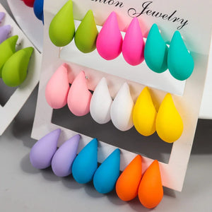 Planet Gates matte-color A New 9Pair/Set Acrylic Small Chunky Waterdrop Earrings Dupes for Women Matte Colorful Dome Tear Drop Earring Hoops Trendy Jewelry