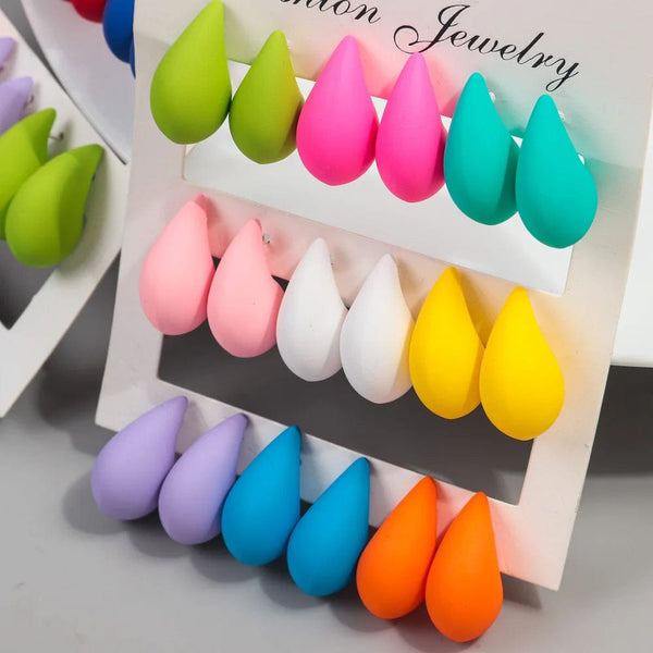 Planet Gates matte-color A New 9Pair/Set Acrylic Small Chunky Waterdrop Earrings Dupes for Women Matte Colorful Dome Tear Drop Earring Hoops Trendy Jewelry