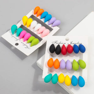 Planet Gates matte-color A New 9Pair/Set Acrylic Small Chunky Waterdrop Earrings Dupes for Women Matte Colorful Dome Tear Drop Earring Hoops Trendy Jewelry