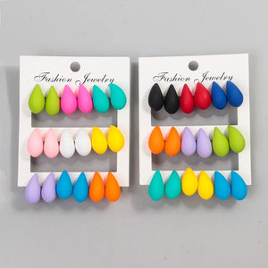 Planet Gates matte-color A New 9Pair/Set Acrylic Small Chunky Waterdrop Earrings Dupes for Women Matte Colorful Dome Tear Drop Earring Hoops Trendy Jewelry