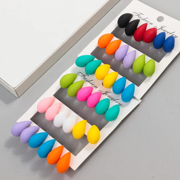 Planet Gates matte-color A New 9Pair/Set Acrylic Small Chunky Waterdrop Earrings Dupes for Women Matte Colorful Dome Tear Drop Earring Hoops Trendy Jewelry