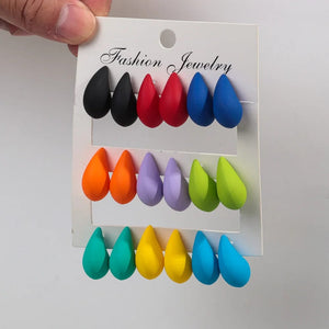 Planet Gates matte-color A New 9Pair/Set Acrylic Small Chunky Waterdrop Earrings Dupes for Women Matte Colorful Dome Tear Drop Earring Hoops Trendy Jewelry