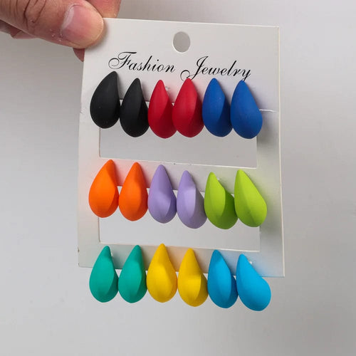 Planet Gates matte-color A New 9Pair/Set Acrylic Small Chunky Waterdrop Earrings Dupes for Women Matte Colorful Dome Tear Drop Earring Hoops Trendy Jewelry