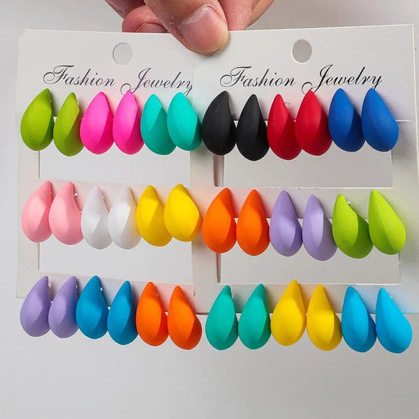 Planet Gates matte-color A New 9Pair/Set Acrylic Small Chunky Waterdrop Earrings Dupes for Women Matte Colorful Dome Tear Drop Earring Hoops Trendy Jewelry