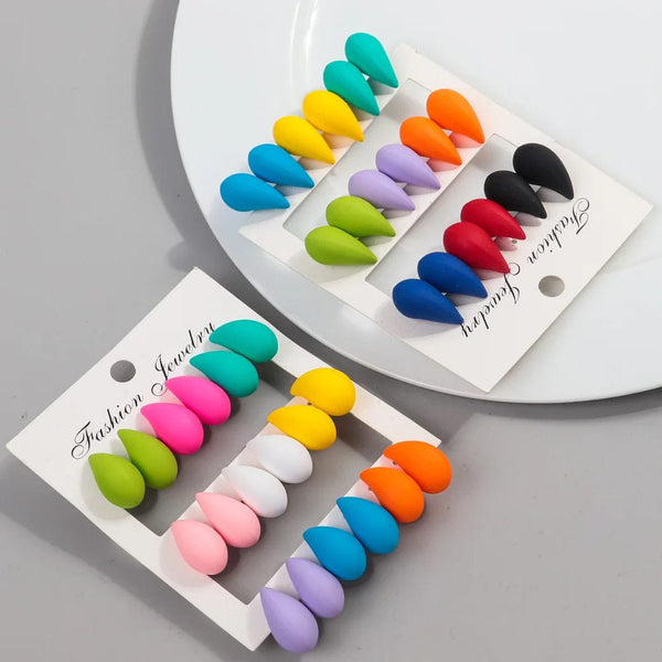Planet Gates matte-color A New 9Pair/Set Acrylic Small Chunky Waterdrop Earrings Dupes for Women Matte Colorful Dome Tear Drop Earring Hoops Trendy Jewelry
