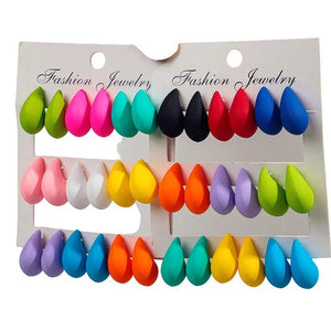 Planet Gates matte-color A New 9Pair/Set Acrylic Small Chunky Waterdrop Earrings Dupes for Women Matte Colorful Dome Tear Drop Earring Hoops Trendy Jewelry