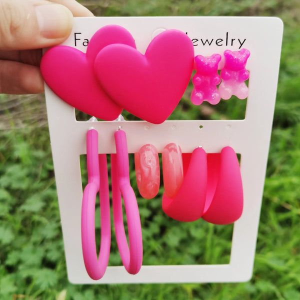 Planet Gates matte-color A New 9Pair/Set Acrylic Small Chunky Waterdrop Earrings Dupes for Women Matte Colorful Dome Tear Drop Earring Hoops Trendy Jewelry