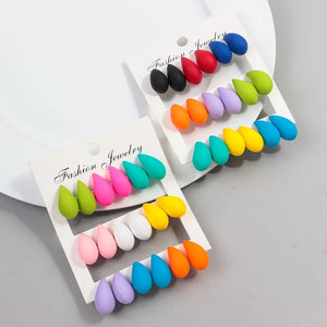 Planet Gates matte-color A New 9Pair/Set Acrylic Small Chunky Waterdrop Earrings Dupes for Women Matte Colorful Dome Tear Drop Earring Hoops Trendy Jewelry