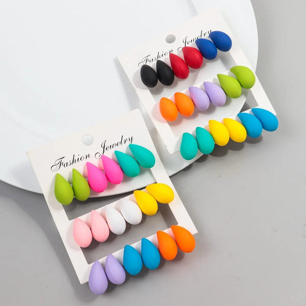 Planet Gates matte-color A New 9Pair/Set Acrylic Small Chunky Waterdrop Earrings Dupes for Women Matte Colorful Dome Tear Drop Earring Hoops Trendy Jewelry