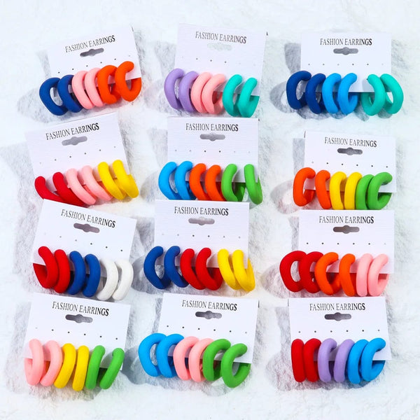 Planet Gates matte-color A New 9Pair/Set Acrylic Small Chunky Waterdrop Earrings Dupes for Women Matte Colorful Dome Tear Drop Earring Hoops Trendy Jewelry