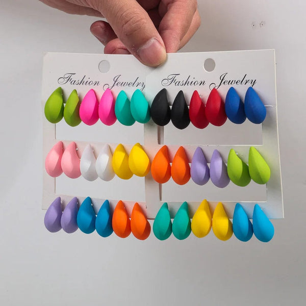 Planet Gates matte-color A New 9Pair/Set Acrylic Small Chunky Waterdrop Earrings Dupes for Women Matte Colorful Dome Tear Drop Earring Hoops Trendy Jewelry