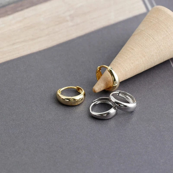 Planet Gates Matte Silver 7MM WANTME 925 Sterling Silver Simple Wide Huggies Gothic Hoop Earrings for Women European Unisex Piercing Rock Jewelry Ear Buckles