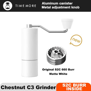 Planet Gates Matte White C3 / CHINA TIMEMORE Chestnut C3 Manual Coffee Grinder S2C Burr Inside Portable Hand Grinder With Double Bearing Positioning 커피그라인더