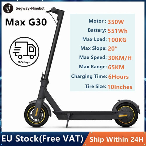 Planet Gates Max G30 EU STOCK NINEBOT Max G30 Electric Scooter Upgrade Motor 30km/h Original Ninebot By Segway G30 G30P Kickscooter 65km Skateboard