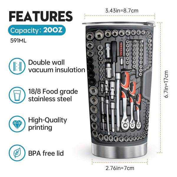 Planet Gates Mechanic Toolbox 1pc 20oz Coffee Vacuum-insulated Flask Mechanic Toolbox Tumbler Cup With Lid Stainless Steel Mugs With Lid Double Wall Cups For Cold & Hot Drinks